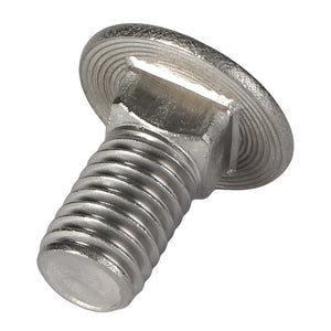 Close-up of the AGCO | CARRIAGE BOLT - AG330976, featuring a metallic bolt with a ridged circular head and threaded body. No current product description information is available.