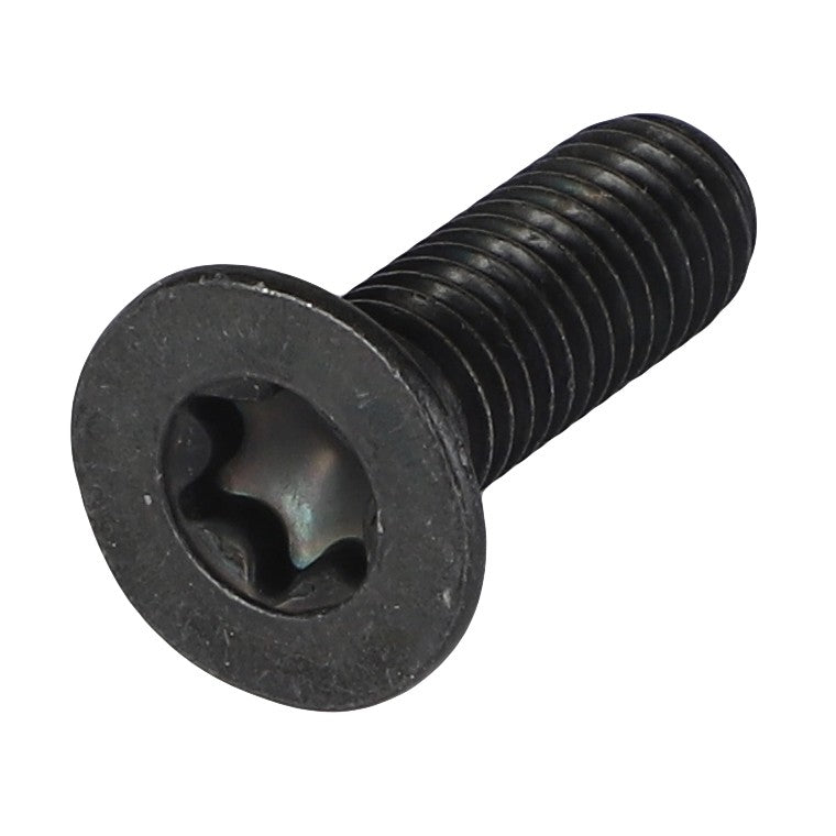 This is a photo of the AGCO Countersunk Head Capscrew - Acw1382940, a black, metal Torx head screw with a flat, countersunk top and threaded body.