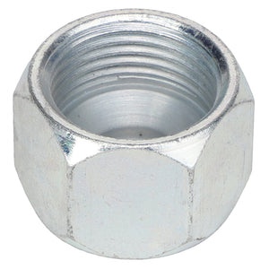 A close-up image of the AGCO Cap Fitting - 700051701, a hexagonal metal nut featuring internal threading.