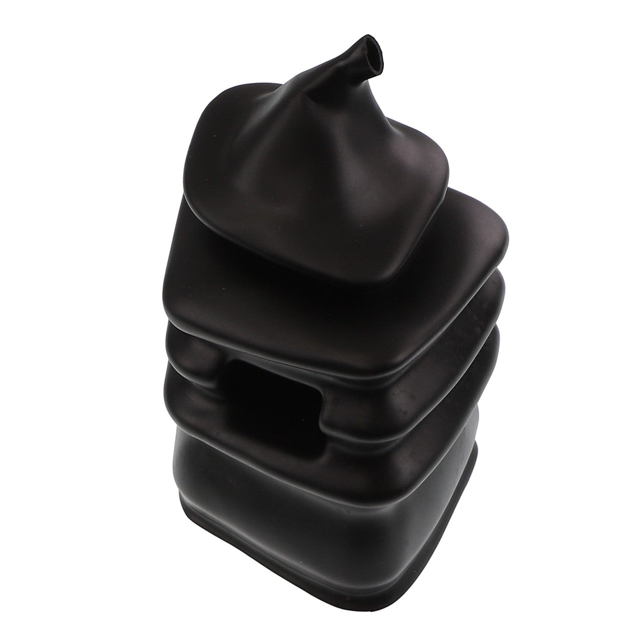 A stack of black, squarish, soft-looking shapes with a pointed top, resembling a sculptural object or a unique container. This is the AGCO GAITER - AL60006255 by AGCO. No current product description information is available.