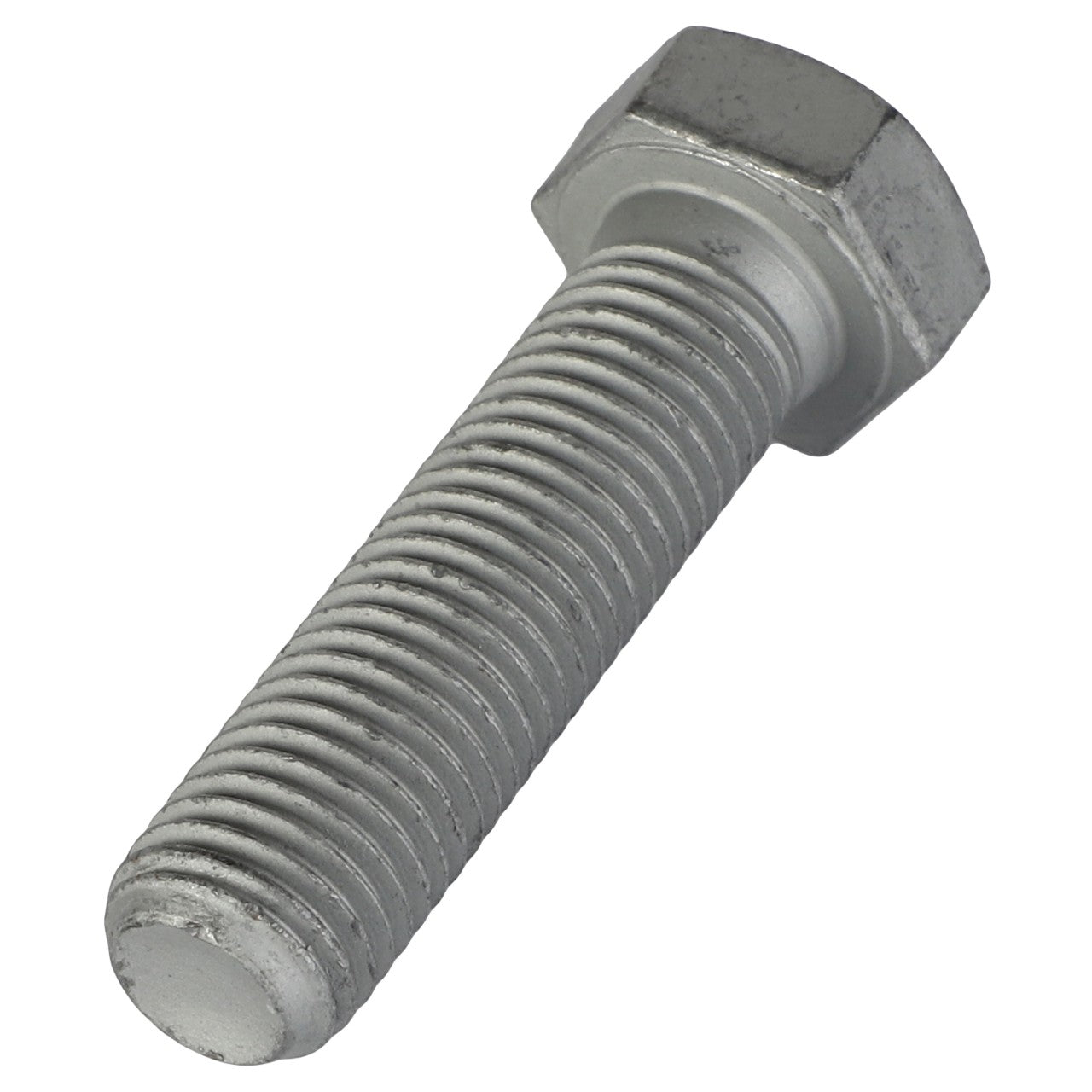 Close-up of the AGCO Hexagonal Bolt - Acw0884310 featuring a threaded shaft and hexagonal head, resting on a pristine white background.