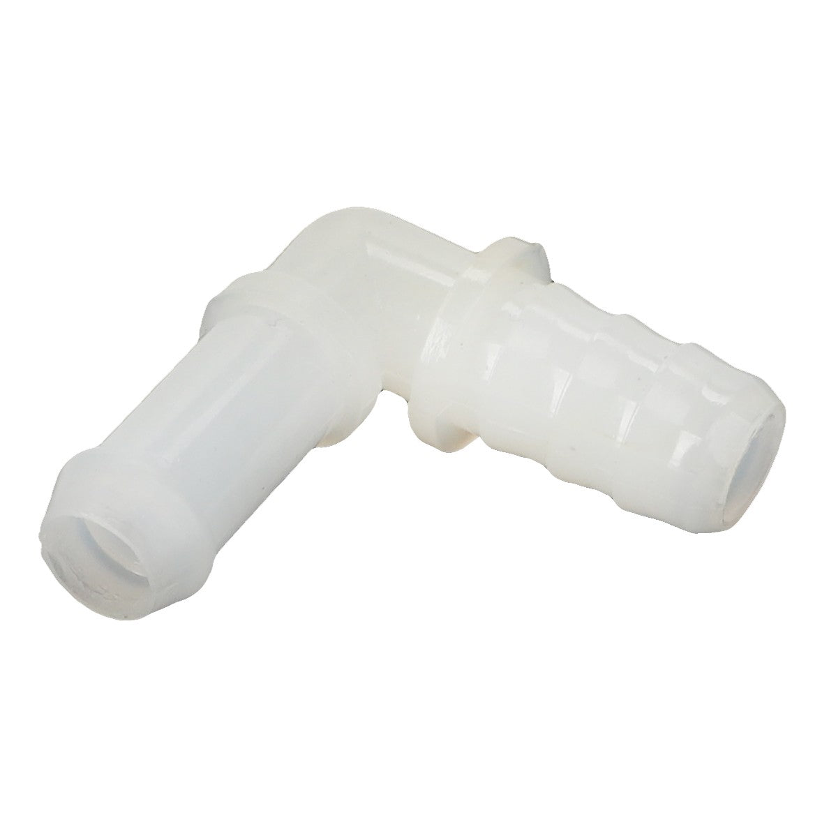 The AGCO Elbow - 4389365M1 is a plastic, L-shaped hose connector featuring ribbed ends on both sides. No additional product description is available at this time.