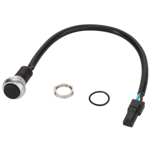 A single AGCO | Switch - Acw233881A with an attached wire and a connector, accompanied by a nut and an O-ring. No current product description information is available.