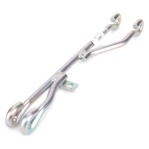 The AGCO | Support, Top Link - Acw0292890 is a metal rod featuring hooks on each end and a small bracket in the middle, likely serving as one of the AGCO Parts linkage components in a mechanical or industrial context.