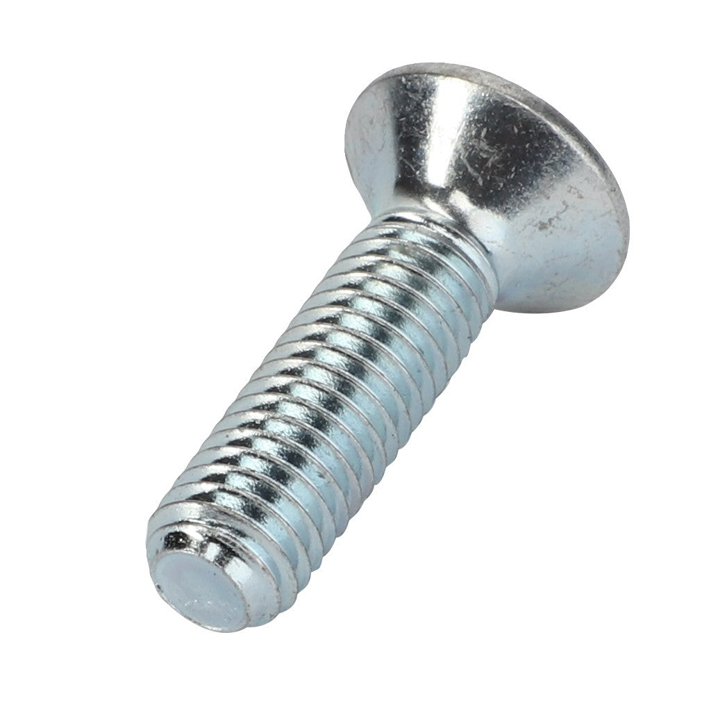 The AGCO | COUNTERSUNK CAPSCREW - 0902-60-45-00 by AGCO is a silver metallic screw with a flat, countersunk head and a threaded body.