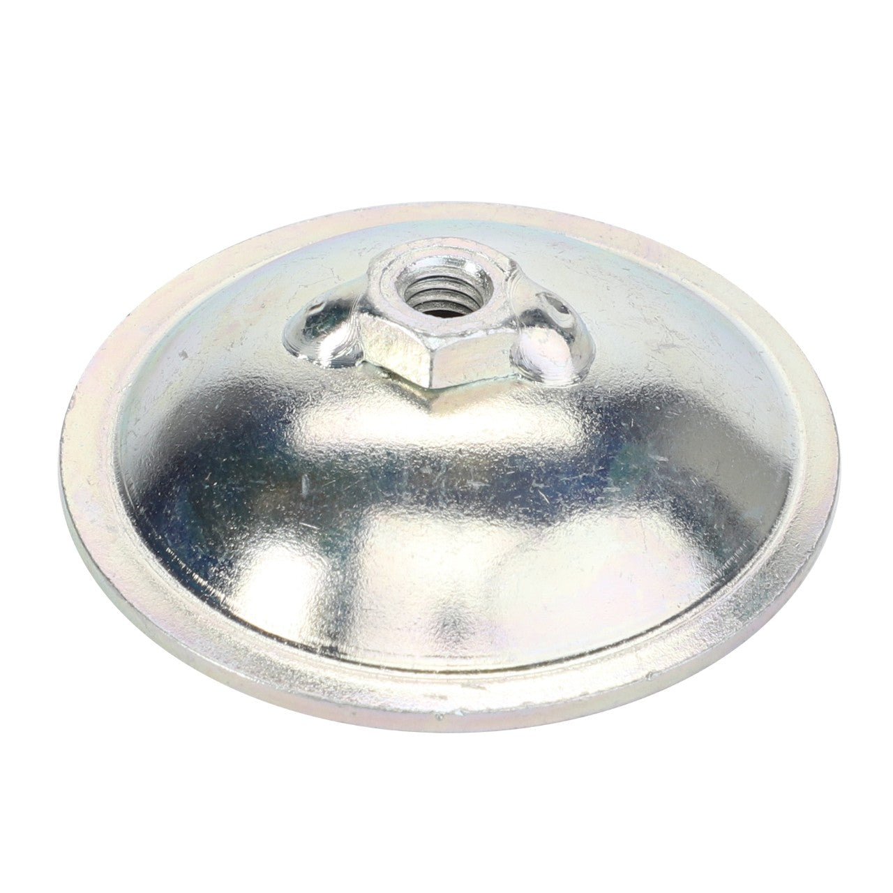 AGCO COVER - D26740784: A silver metal dome-shaped cap featuring a hexagonal nut in the center. Currently, no further product description information is available.