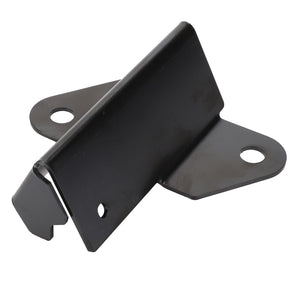 The product description barely does justice to the AGCO Shroud Panel - 816860070040, a black metal bracket from AGCO that boasts two flange holes for effortless mounting and a slanted edge for enhanced functionality.