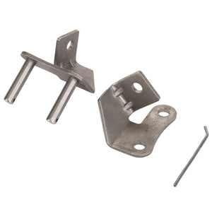 Image of AGCO | LINK - D26730475, two metal brackets each with holes for screws, and an included small metal rod. No current product description information is available.