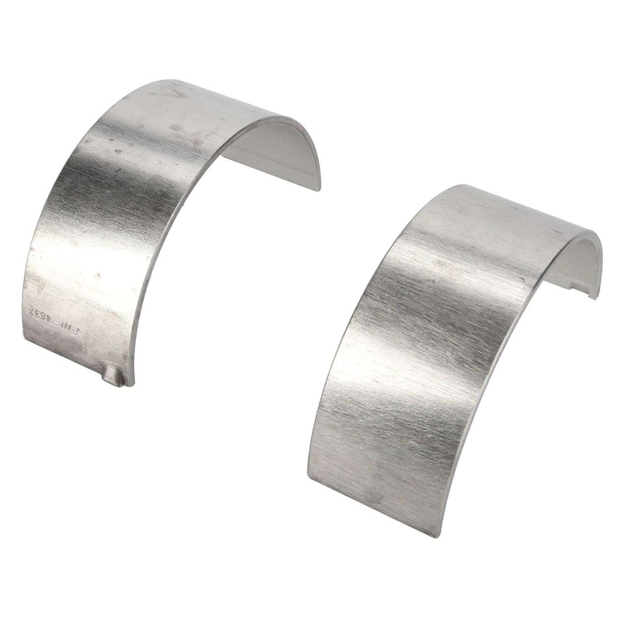 Two curved, metallic AGCO | Bush - Acp0309640 bearings with smooth surfaces placed side by side on a white background.