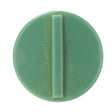 A green round button from the AGCO brand, with a single raised vertical line in the center, reminiscent of controls found on Valtra models (Product Name: AGCO | Padding - 4389711M1).