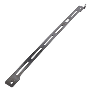 The AGCO | Reinforcement - Acw0532650 by AGCO is a black metal mounting bracket featuring multiple elongated slots and holes, designed for securely attaching objects. No current product description is available.