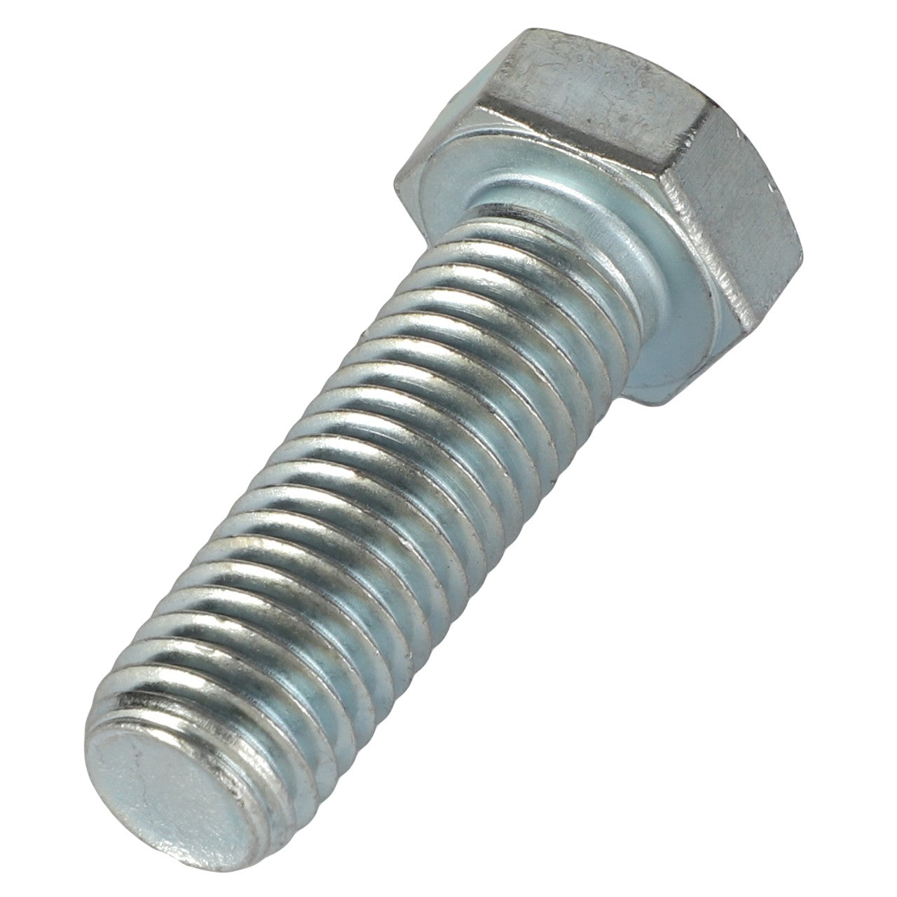 Close-up image of the AGCO Hexagonal Head Bolt - Acp0021980 with a metallic threaded shaft and hexagonal head, positioned diagonally against a white background. No current product description available.