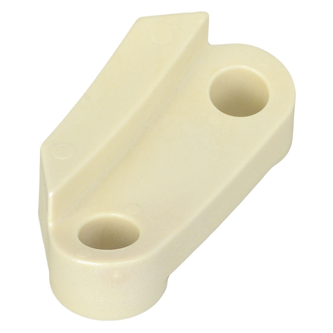 No current product description available for the AGCO | Slide - Acx2724020, a cream-colored plastic piece with two circular holes and an angled edge.