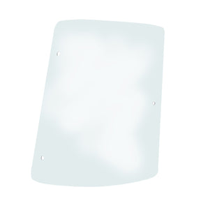 An illustration of the AGCO Glass, Side, Rear, Right (product code: 3804666M2), a translucent rectangular piece with four evenly spaced holes along the edges, designed for machinery visibility protection and suitable for Massey Ferguson models.