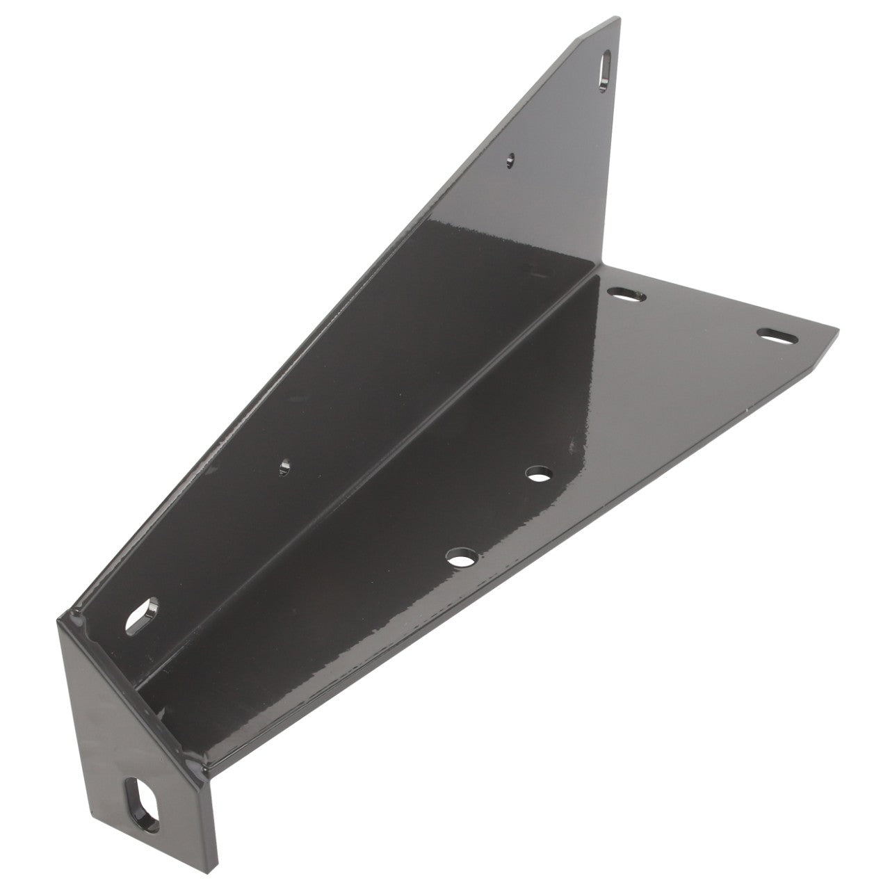 AGCO | BRACKET - D28580118, a metal bracket with multiple holes and angled sides, is an essential component for supporting or securing structures in construction or shelving.