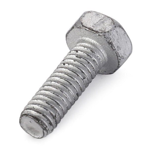 An AGCO SCREW - CH8T-0285, a silver hexagon-head bolt with a threaded shaft, rests on a pristine white background.