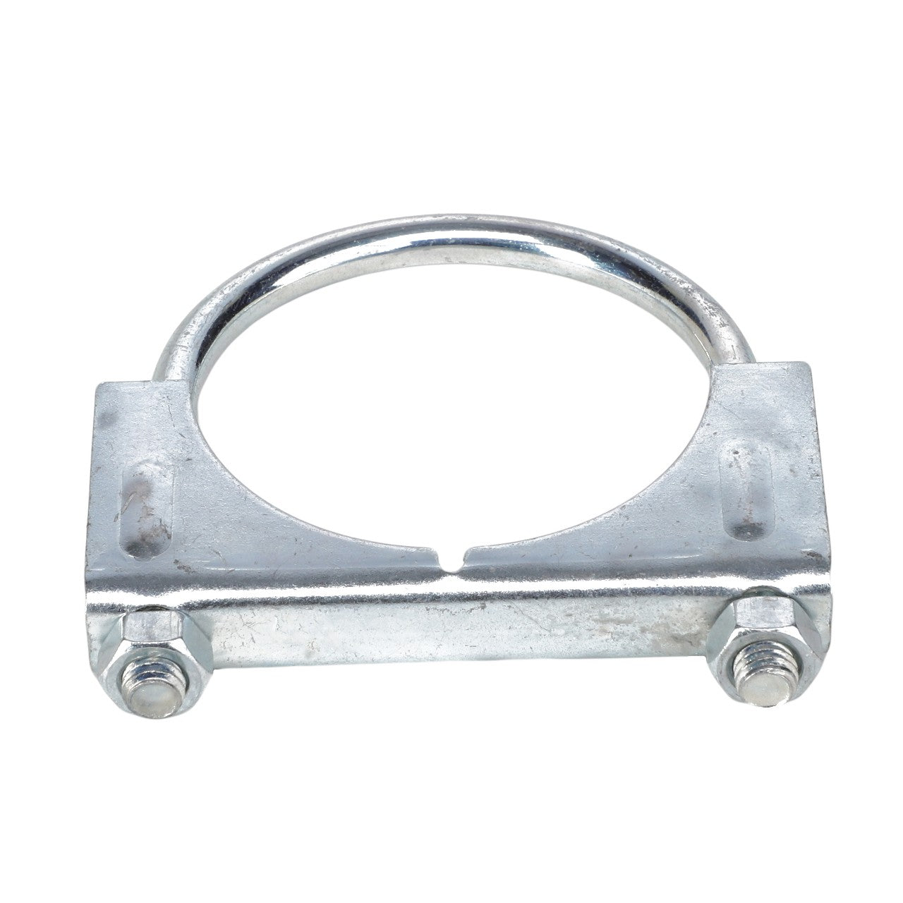 The AGCO | Exhaust Clamp - AG551635 by AGCO is a U-bolt with a rounded top and flat base, secured by two nuts, typically used for securing pipes or other cylindrical objects, providing reliable radial clamping force.