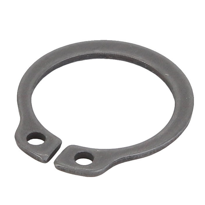 The AGCO | Lock Washer - Fel116032 by AGCO is a metallic circlip with two holes at the ends, designed for securing components on a shaft or within a bore. No current product description available for this product.