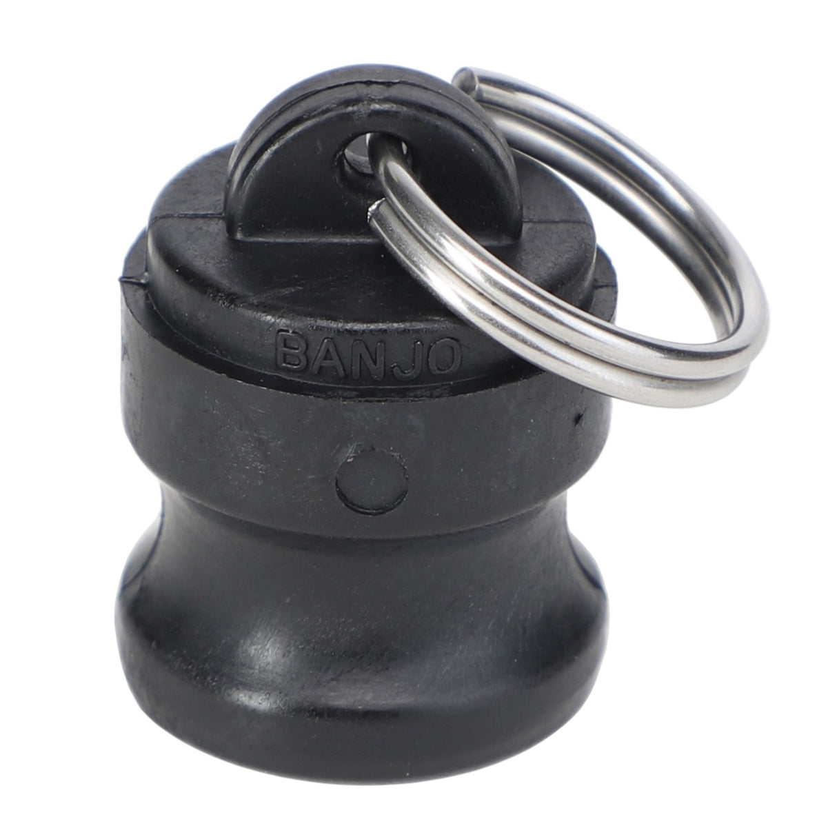 A robust black plastic AGCO Cam Lock Dust Plug (Ag000884) with a sturdy metal ring attached at the top.