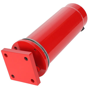 The AGCO Hydraulic Cylinder - Acx2433740 is a red hydraulic cylinder featuring a square mounting plate at one end, designed for use in mechanical applications.