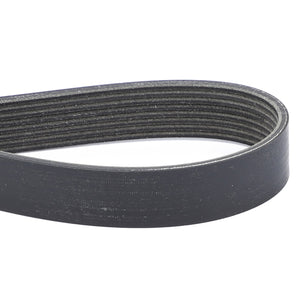 A close-up view of the AGCO Belt - A71410501, a black ribbed automotive belt, looped and resting horizontally. No current product description available.