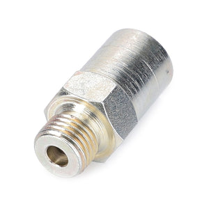 The AGCO Valve - V836330959 is a robust metallic cylindrical adapter with precision-threaded ends, expertly designed for seamlessly connecting two components in a mechanical or fluid system.