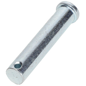 The AGCO Clevis Pin - 63875 is a sleek, metallic cylindrical pin featuring one rounded end and a precise drilled hole near the opposite end.