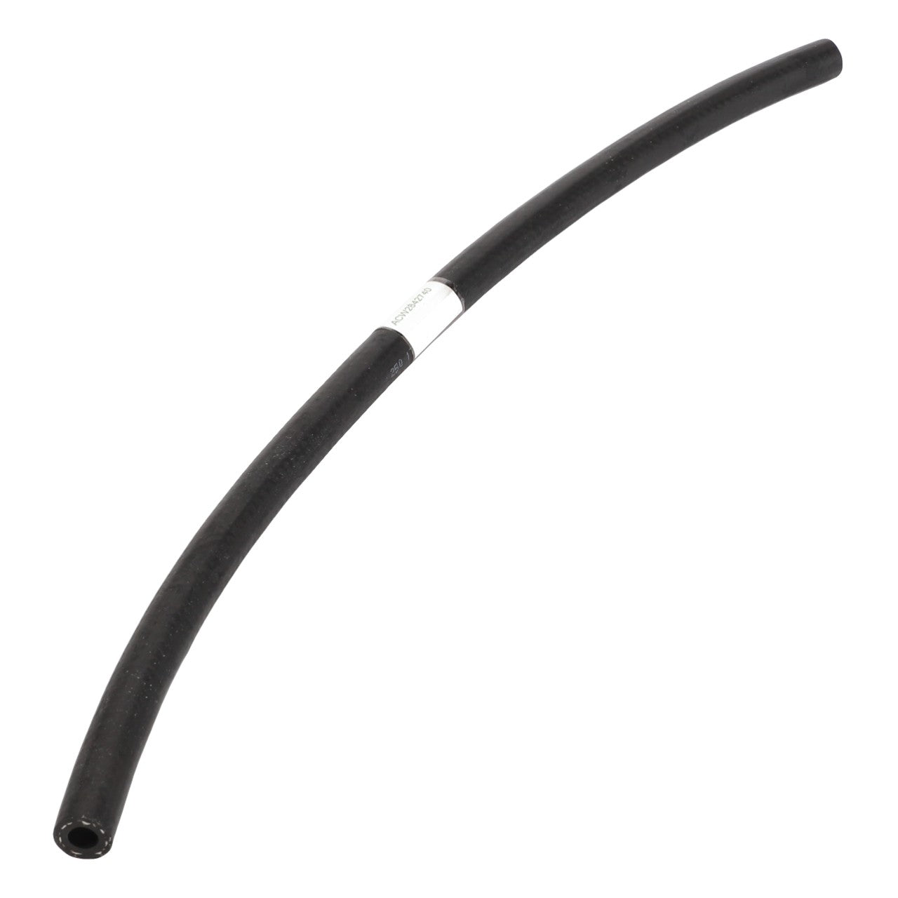 The AGCO Brake Hose - Acw2842740 is a black rubber hose with a slight curve and features a white label near the center. No current product description information is available.