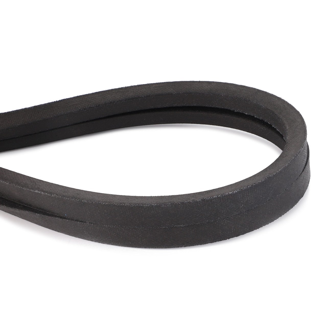 A smooth black AGCO Drive Belt, Countershaft Drive - D41934800, frequently utilized in machinery for optimal performance, is coiled into a loop on a white background.