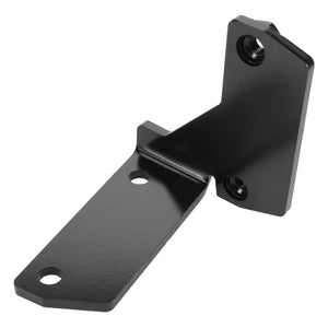 The AGCO Bracket - Acw0710720 is a black metal bracket featuring three bolt holes and two threaded screw holes, designed for versatile mounting purposes.