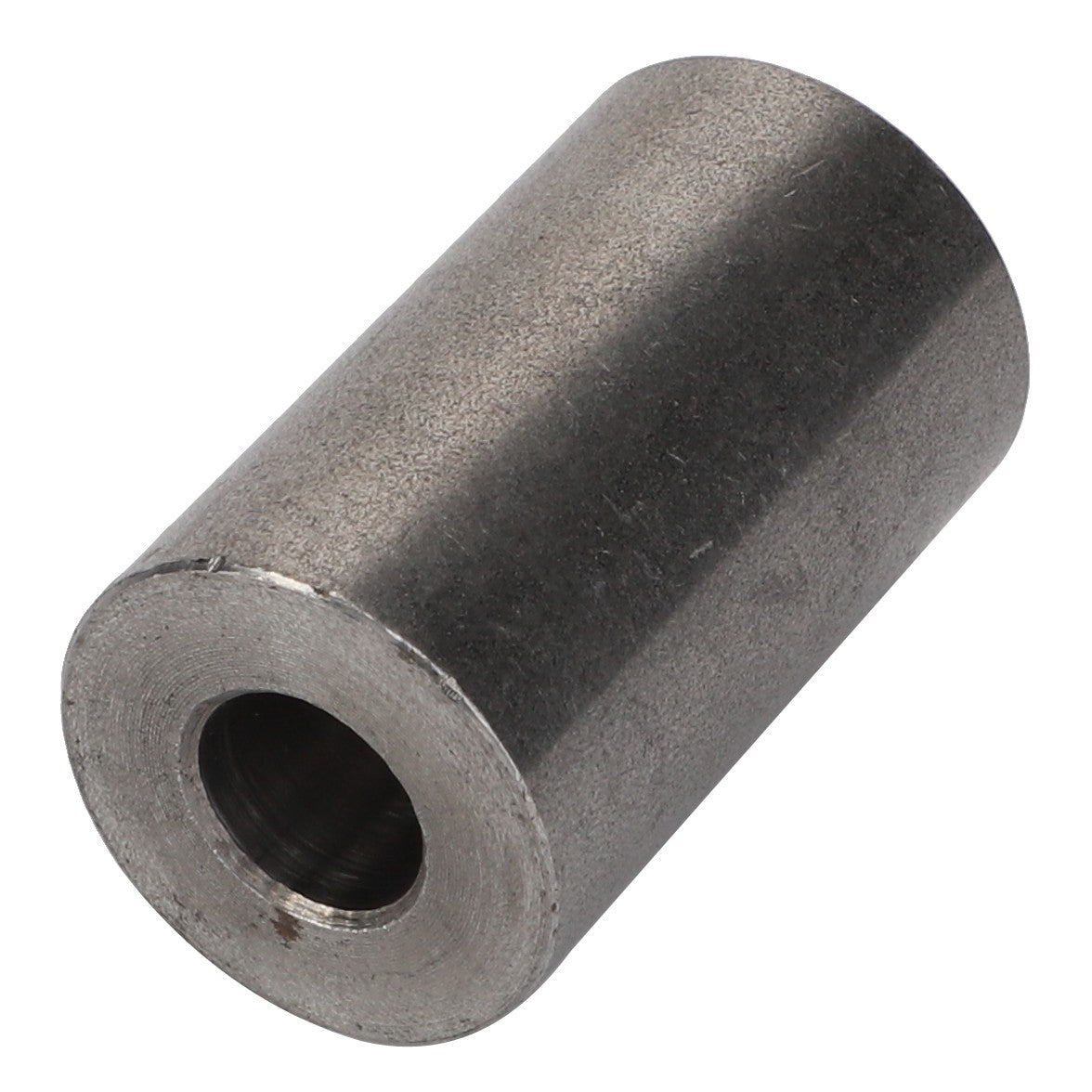 The AGCO Spacer Bushing - F926202710630 is a metallic cylinder featuring a central hollow section that extends through its entire length. Additional product description information is not available.