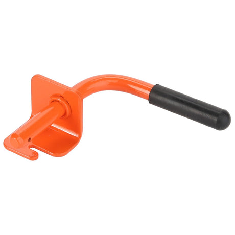 Introducing the AGCO | Lever - Acw108411A by AGCO: This orange metal tool features a curved handle with a black rubber grip and a hook at one end. No additional product description information is available at this time.