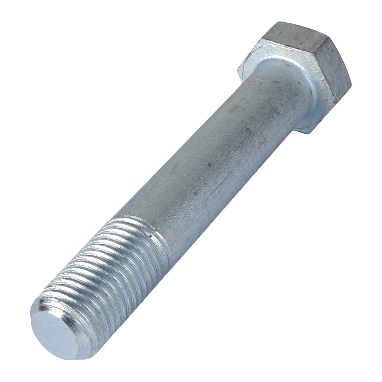 Introducing the AGCO Hexagonal Head Bolt - Acp0000100: a metallic hex bolt featuring a partially threaded shaft, threaded from the end toward the head.