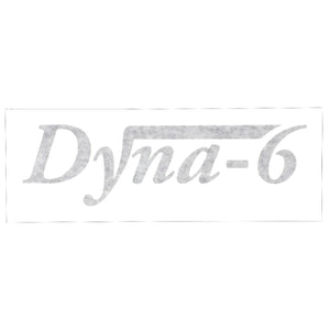 A grey "Dyna-6" logo with stylized lettering on a white background, featured in the genuine AGCO Decals collection under the name AGCO | Decal, Dyna-6 - 4282047M1, designed for agricultural engineering.