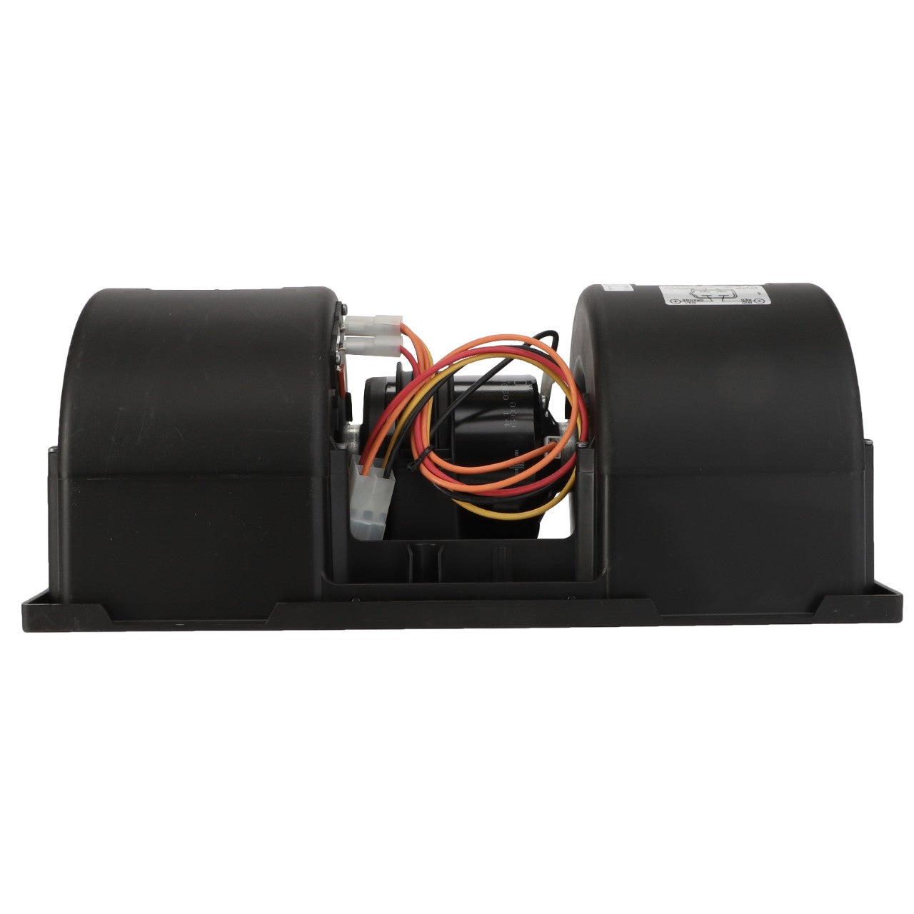 A black AGCO dual motor blower (model FAN - D45053200) with red, yellow, and black wires is shown on a white background. No current product description information is available.