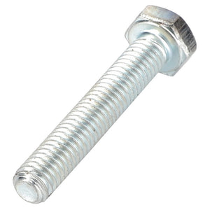 A close-up of the AGCO Hex Cap Screw - Va020758, a metallic hex bolt with threading along the shaft and a hexagonal head, commonly used for fastening materials together. No current product description available.