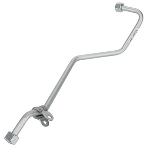 A bent metallic fuel line, branded AGCO | Fuel Line - F530200710330, featuring a hexagonal fitting at each end and an attached central bracket.