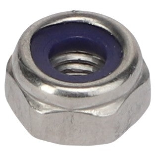 A close-up image of the AGCO | HEX NUT - E105162, featuring a blue nylon insert, currently has no product description information available.