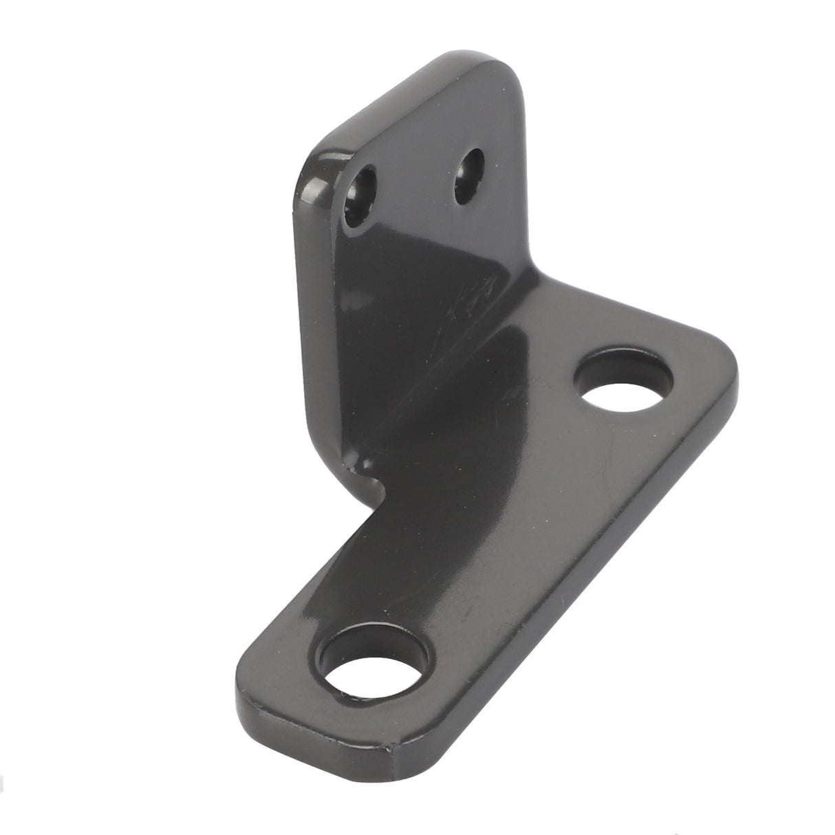 The AGCO | Mounting Plate - Acx2888710 is a black metal L-bracket featuring two holes on the vertical side and two larger holes on the horizontal side. No additional product description is available at this time.