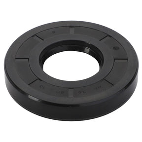 The AGCO | Shaft Seal - Fel108546 is a black, circular mechanical seal featuring a central opening, designed to prevent leakage in machinery. Further details are currently unavailable as there is no product description available.