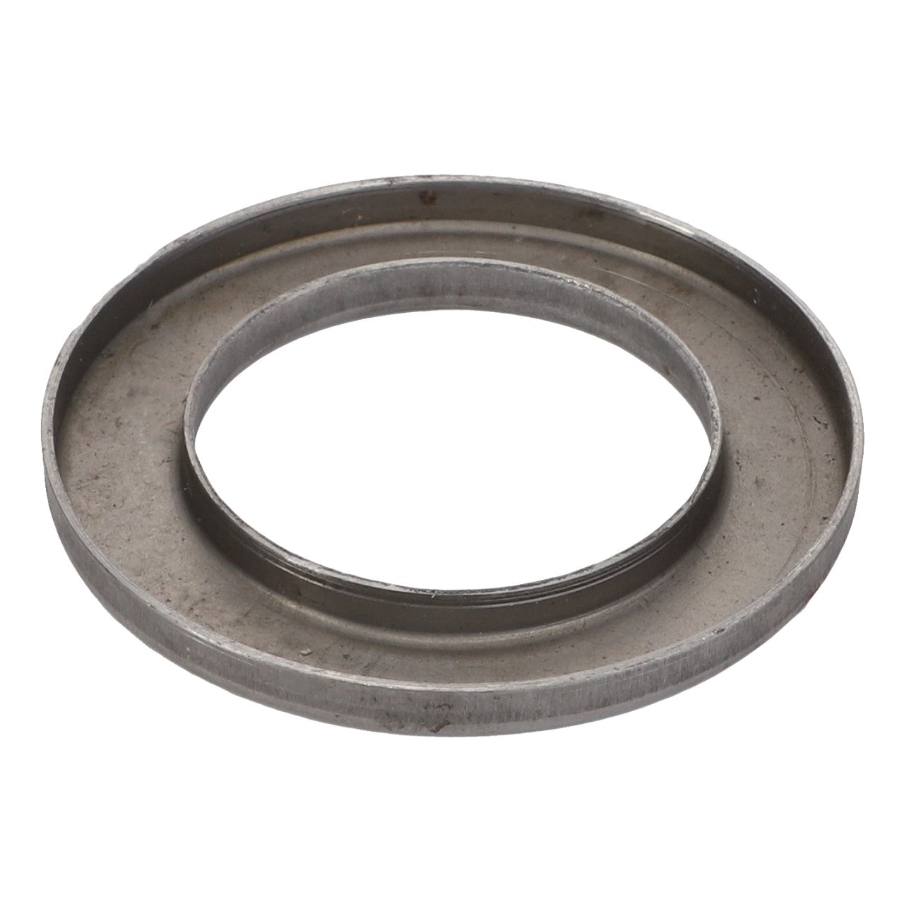 The AGCO | CUP - V30385210, a product by AGCO, is a circular metal ring with a smaller concentric ring inside, resembling a washer or spacer component.