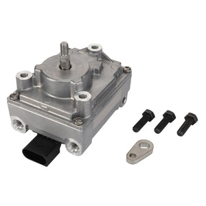 The AGCO | Kit, Actuator - Acp0516000, a metallic automotive part with a black connector, is shown alongside three black bolts and a small metal piece.