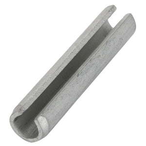 Close-up of an AGCO PIN - AL725637, a metal clevis pin featuring a U-shaped groove and cylindrical body, commonly used for securing components in machinery.