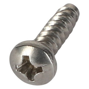 Close-up image of a single AGCO PAN HEAD SCREW - AG714993 with a Phillips head and threaded shaft, isolated on a white background.