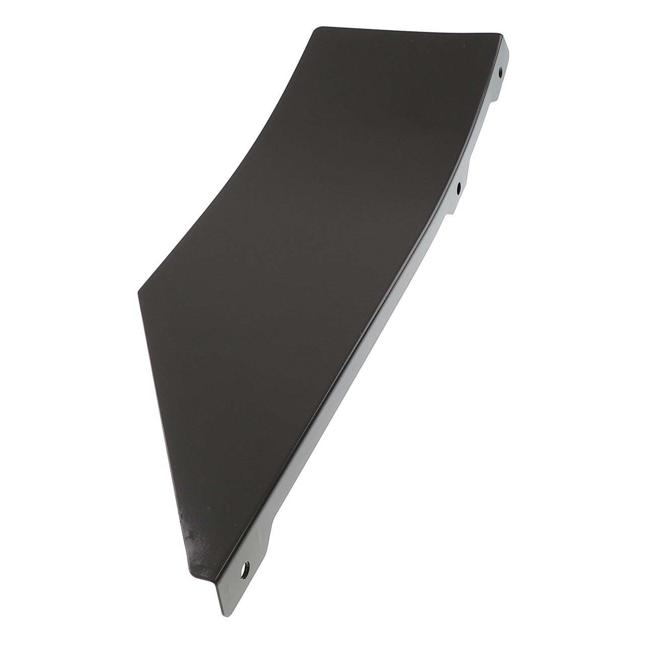 A sleek, black AGCO Right Hand Deflector - Acw1969340 bracket featuring a modern, curved design with several mounting holes along the edges, displayed against a white background.