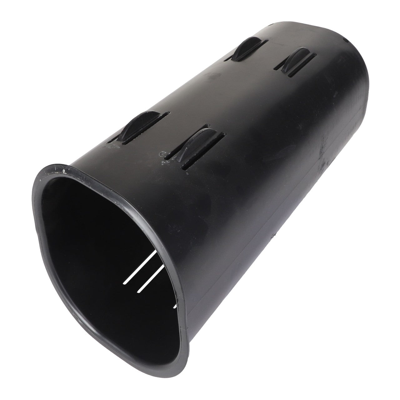 The AGCO | KIT, TOOL - AL5215183 is a black, cylindrical plastic component featuring several rectangular cutouts and an open end. No additional product description information is currently available.