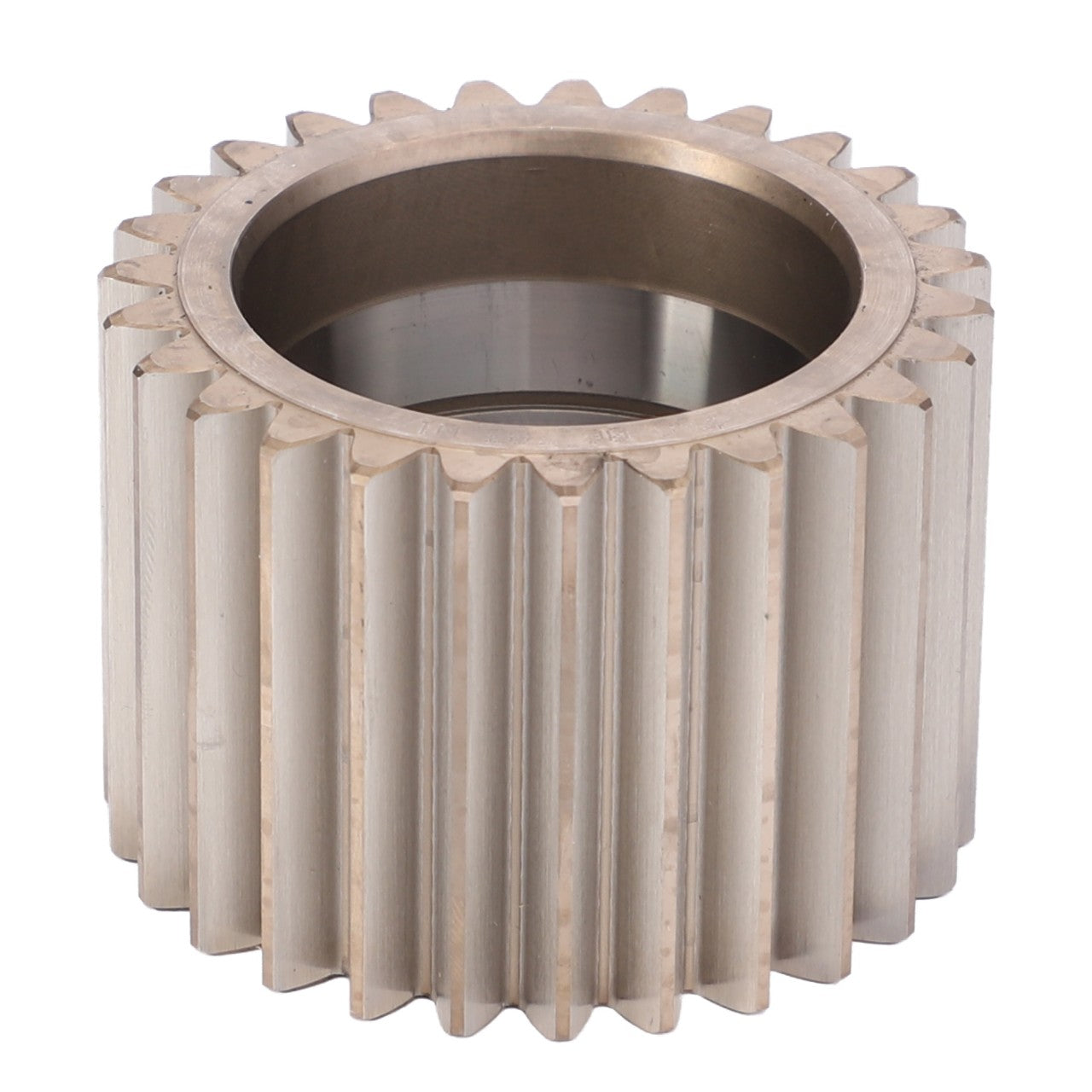 A cylindrical metallic gear with evenly spaced teeth and a hollow center, the AGCO Planet Pinion (F653150020120) exemplifies AGCO's superior metallurgy for optimal integration.