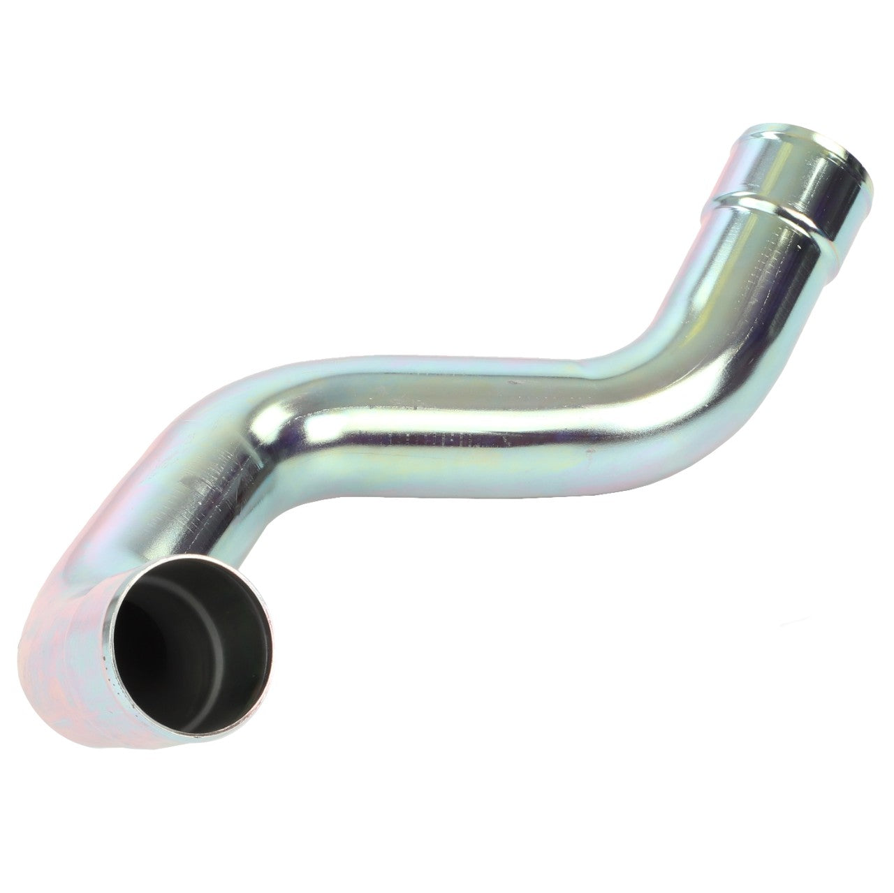 The AGCO Air Hose - Acw438874A is a silver metallic pipe bent at two angles, creating an S-shape.