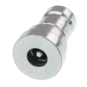 Introducing the AGCO | QUICK COUPLER NIPPLE - CH8C-6416 by AGCO, a sleek, metal cylindrical pipe fitting with a smooth finish. This component features a central hole and a protruding ring near one end. Its precise engineering and polished design make it an essential component for various applications.