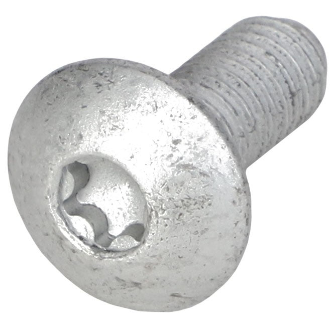 Close-up of the AGCO Button Socket Head Capscrew - Acw4075160, featuring a silver finish and a flat, circular head with a unique Allen-style socket. The short screw has a threaded body. No current product description information available.